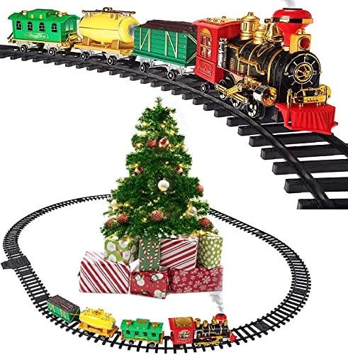 Prextex Árbol de Navidad Juego de Tren navideño: Alrededor del con Humo, música y Luces Reales