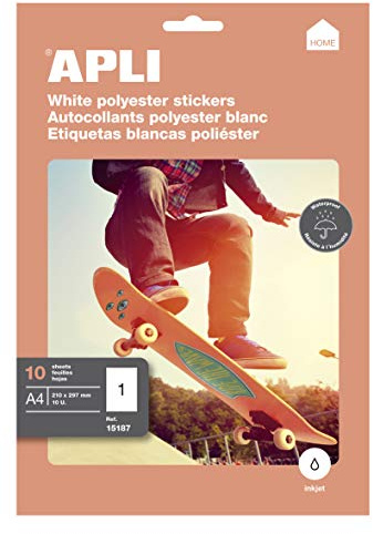 APLI 015187-10 Blatt Polyesteretiketten - wetterfeste Etiketten - 210 x 297 mm - kompatibel mit Ink Jet Druckern - Gerade Ecken