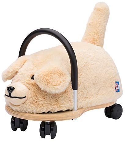 Wheelybug Toddler Wooden Ride-On Animal with Interchangeable Plush Cover, Safety Certified Developmental Toy, Small (1 - 3 Years), Plush Dog