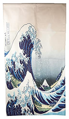 lachineuse - Noren Japonais Vague de Kanagawa - Rideau Vague Japonaise Mer - Décoration Porte & Murs - Tapisserie Murale - 90 x 150 cm - Tableau Traditionnel - Déco Asiatique - Coloris Bleu