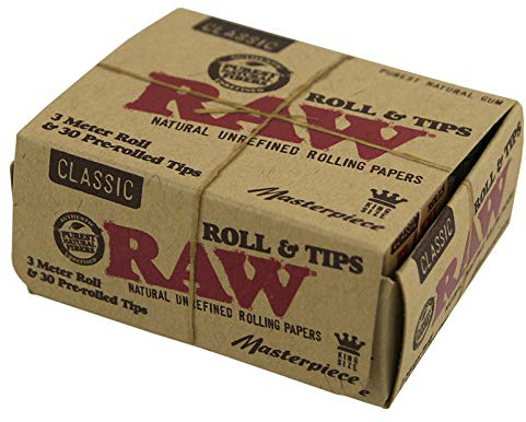 RAW Masterpiece Classic Rolls & Tips, 3 Meter King Size Rolls + 30 vorgerollte Tips 6 Packungen