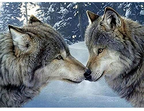 MXJSUA 5D Diamant Malerei Set,Diamant Painting Bilder Voll Set Zwei Wölfen DIY Diamond Painting Kinder,Diamond Painting Wolf,Strass Stickerei Kreuzstich Kunst Handwerk für Zuhause Wand dekor 40x30cm