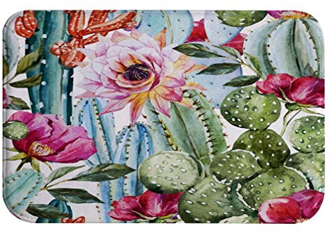A.Monamour Badematten Badteppiche Badvorleger Tropischer Kaktus des Aquarells Saftige Pflanzen Blüht Musterkunst Absorbierendes Flanell Microfaser rutschfeste Badteppiche Badmattenfußmatte 40x60cm