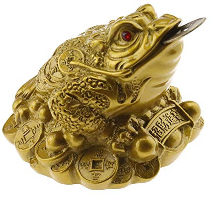 OTOTEC Feng Shui Geld Glück Frosch mit 1x Münze Chinesischen Reichtum Charme Wohlstand Hause Auto Armaturenbrett Statue Büro Dekoration Geschenk