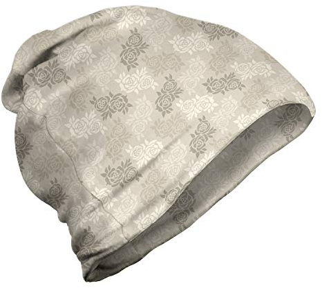 ABAKUHAUS Blumen Unisex Beanie, Romantische Pastellton Roses, Wandern im Freien, Grau Gelb Eierschale