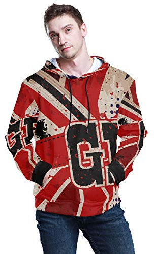 All3DPrint Herren Kapuzenpullover mit Union Jack-Flagge, Großbritannien Gr. XX-Large, Multi
