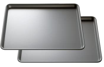 Twin-Pack 34cm Heavy Gauge Aluminium Baking Tray Set - Teflon™ Non-Stick Roasting Trays for Oven - Durable, Dishwasher Safe, Multi-Purpose Oven Trays & Bakeware by KITCHENEUR®