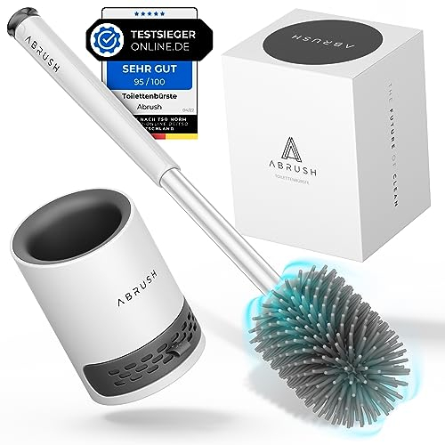 Abrush Toilettenbürste aus Silikon für eine saubere und hygienische Toilette, mit WC-Bürstenhalter und Wandhalterung in Weiß/Grau