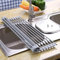 Dayish Escurreplatos plegable enrollable multiusos para secar platos, estante ajustable para lavar platos, acero inoxidable, estante para utensilios después del lavado (45,5 x 45 cm)