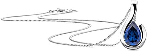 Orovi Schmuck Damen Halskette Weißgold mit Tropfen Kettenanhänger Edelstein/Geburtsstein September blauer Saphir Kette aus 9 Karat (375) Gold