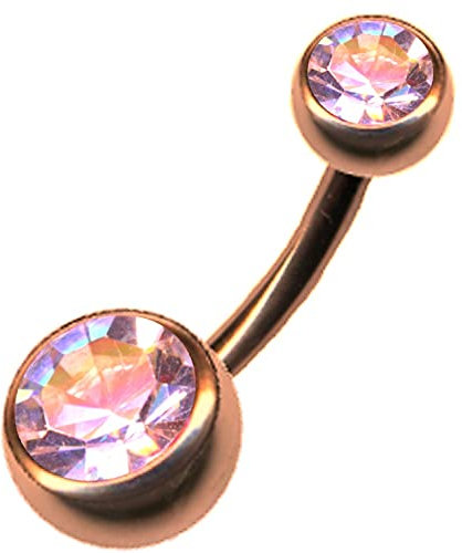 Generisch Piercing per Ombelico in Oro Rosa, Zirconia, Aurora Boreale, Acciaio Chirurgico 316L, Banana, 1,6 mm, 3 Lunghezze, 1,6 mm x 10 mm