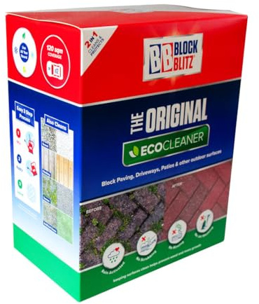Block Blitz Block Paving Cleaner. 8x 390g Pouches | Remove and Prevent Algae, Moss & Black Spot, Deters Weed Growth for up to 6 Months, Pet Friendly Eco Formula, Treats 120 sq/m