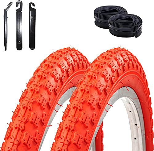 2 x Roverstone 20 Fahrradreifen Fahrradmantel rot 54-406 (20 x 2,125) + 2 Schläuche DV inkl. 3 Reifenheber