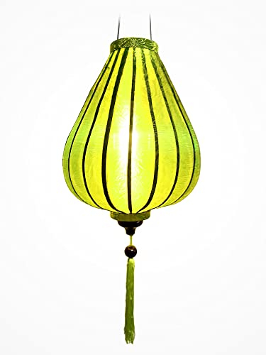 Lampion Asiatische Seide Grün G - Durchmesser Ø 33 cm - Hoi An Laterne aus Stoff, Bambus und Holz - Vietnamesisches Kunsthandwerk und Asiatische Dekoration (Ref. G25-V)