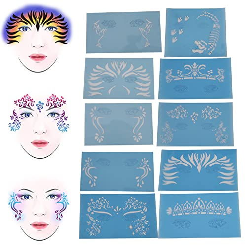 10 Blatt Schminkschablone Wiederverwendbare PET Urlaub Make-up Temporäre Tattoos Face Painting Schablonen für Bühnenaufführung Schule Karneval Halloween Weihnachten