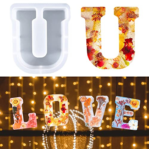 Moule à Grandes Lettres pour Résine, Moule en résine époxy 3D, Moule à Gâteau Avec Lettres de l'alphabet de A à Z, Moule à Gâteau en Résine, Moule de Décoration pour Fête D'anniversaire (U)