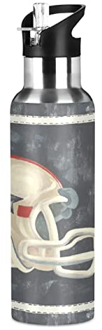 Mnsruu Balle De Sport De Hockey Vintage Isotherme Bouteille d'eau avec Paille, Gourde Sport en Acier Inoxydable 600ML Gourdes sans BPA pour Enfant Garçon Fille École Bureau