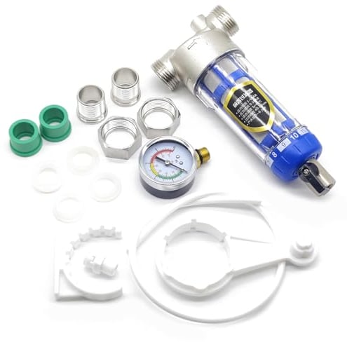 Prefiltro de agua de 3/4 pulgadas, reutilizable, lavable, filtro de agua de sedimentos, prefiltro de latón con medidor para manguera de agua de pozo, filtro de sedimentos (DN25) 25mm