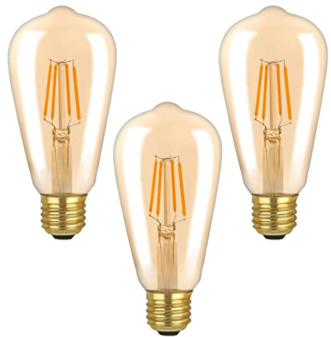 SCNNC Edison Vintage Glühbirne E27 ST64 Dimmbar 4W Filament Edison LED 230V Retro 400LM Warmweiß 2700K, Ersetzt 40W, Deko Glühbirne E27 LED Vintage für Café, Bar, Zuhause, Restaurant, 3 Stück