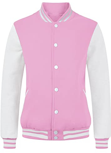 Yuji Itadori Varsity Jacket Women Girl Vintage Casual Fit Lightweight Button Down College Baseball Letterman Jacket (Pink White-M)