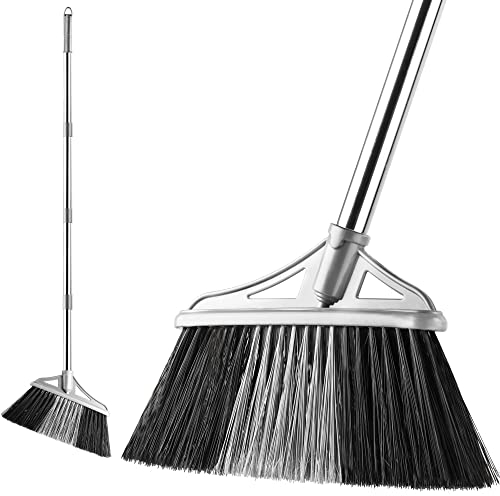 ZENQA Angled Broom Indoor Soft Broom Sweeping Brush | Stainless Steel Long Handle Heavy Duty | Durable Bristle Sweeper Wide Brush | For Home Kitchen Tiles, Laminated Vinyl or Wooden Floor