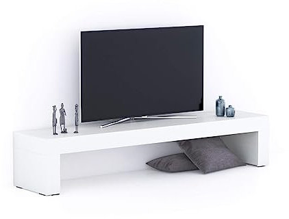Mobili Fiver, Porta Tv Evolution 180x40, Bianco Frassino, 180 cmx40 cmx35 cm, Mobile Tv moderno per tv fino a 77'', Made in Italy