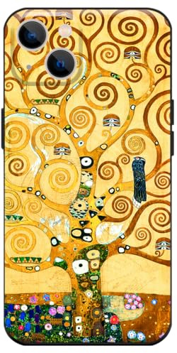 Berkin Arts Kompatible iPhone 14 Hülle Silikon Cover mit Displayschutzfolie Khaki ästhetisches schickes Blühen (Gustav Klimt-Baum des Lebens)