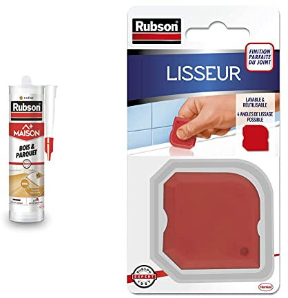 Rubson Maison Mastic Bois & Parquet couleur chêne, Mastic acrylique pour tous supports bois et maçonnerie, Joints pour intérieur et extérieur, 280 ml & Lisseur Accessoire Mastic, Rouge