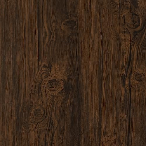 Abyssaly Sticky Back Plastic Wood Effect Vinyl Wrap Self Adhesive Wallpaper Dark Brown 90cm X 300cm Decorative Furniture Table Shelf Counter Wall Oak Furniture Stickers