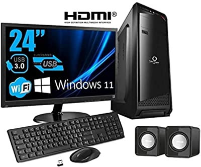 Desktop-PC komplett – SSD 240 GB – Windows 11 Pro 64 Bit – WLAN – HDMI – VGA – Tastatur und Maus USB Audiogehäuse … (CPU: I7 - RAM 32 GB, Monitor 24 Zoll)