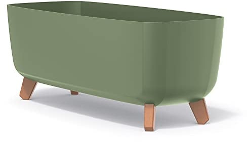 Prosperplast Furu Collection Pflanzkübel weiß mit Behälter 30 x 30 x 29,4 cm, Fassungsvermögen 15 Liter, Holz, Grün, DGCL600 | 19,5 x 39 x 18,7 cm