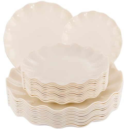 LIYH - 24 platos de plástico reutilizables, platos irrompibles, platos de plástico festoneados, aptos para microondas y lavavajillas, juegos de platos perfectos para fiestas, cumpleaños, picnics, sin