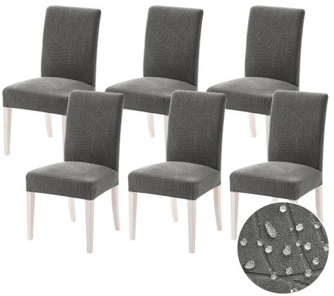 MIULEE Stuhlhussen 6er Set Universal Stretch Stuhlbezug,Abnehmbarer Wasserdichter Elastische Modern Stuhlbezüge Bezug Küche Wohnzimmer Bankett Familie Hochzeit Party Stuhlhusse,Dunkelgrau