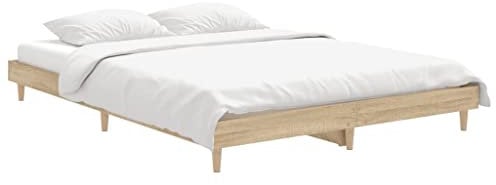 vidaXL Bettgestell, Bett Doppelbett für Schlafzimmer, Bettrahmen mit Lattenrost, Schlafzimmerbett Holzbeine, Sonoma-Eiche 135x190cm Holzwerkstoff