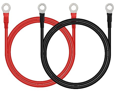 CERRXIAN Cable conector de terminal de anillo de batería de 3.3 pies, 12 V/24 V, 1 par de cables de batería de automóvil M8 10AWG para automoción, marino, solar, caravana, motocicleta