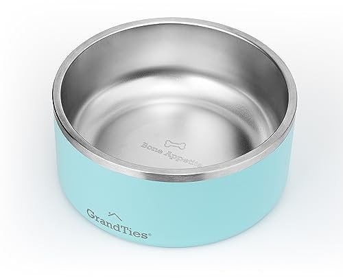 GrandTies Stainless Steel Dog Bowl | Engraved Reusable BPA-Free Insulated Cat & Dog Bowls | Large Heavy Duty Non Skid Spill Proof Dog Bowl | Outdoor Dog Water Bowl (64oz, Powder Green)