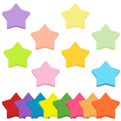 Farbige Haftnotizen, 16 Farben 800 Blatt Pentagramm Form Selbstklebende Haftnotizzettel, Sticky Notes für Büro Schule Zuhause Memo Notizblöck 70 x 70 mm