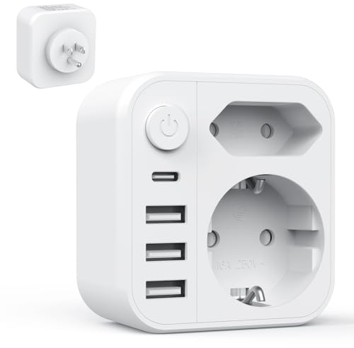 Clomnpe 6 en 1 Adaptateur Prise France vers USA Canada avec 3 USB-A et 1 USB-C et 2 Europe Prises, Adaptateur Prise France vers USA Canada Mexique Thaïlande, Type B