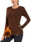Soneven Damen Thermo Fleece Laufshirts mit Taschen Langarm Workout Tops mit Daumenlöchern Active Yoga Tops, 116 - Braun (Taschen), Mittel