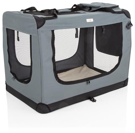Fabric Dog Crate in Grey, L Size 82cm, Cat Pet Carrier by Cozy Pet Folding Transport Travel Cage Ideal for Dogs, Puppies, Cats, Rabbits, etc. FDC-L-GR