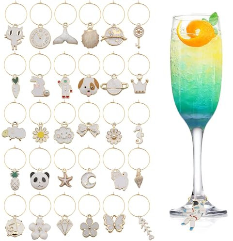 VICDUEKG Lot de 31 pendentifs pour verre à vin - Marqueurs de verre - Marqueurs de verre - Thème plage - Décoration de fête pour fête - Verre à vin - Cocktail - Champagne, Acier allié