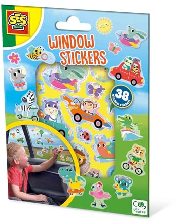SES Creative 02306 - Fensteraufkleber, 38 Wiederverwendbare Sticker, Autofenster, Einfach zu entfernen, Für Kinder ab 3 Jahren