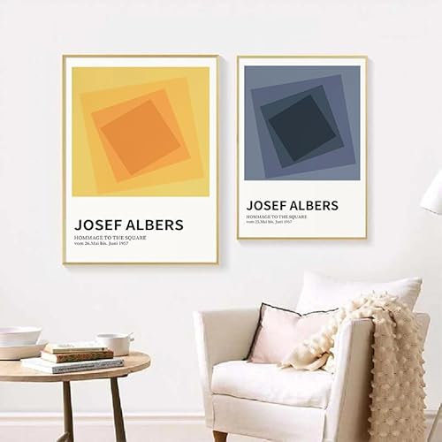 LATAFA Berühmte Josef Albers Poster und Drucke, gelb-grau, quadratisches Leinwandgemälde, Josef Albers Wandkunst, Korridorbilder für Heimdekoration, 40 x 60 cm x 2, ohne Rahmen
