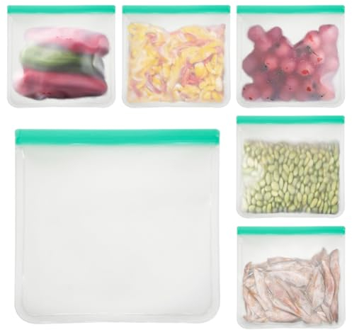 6Pack 11x11in Reusable Freezer Bags Ziplock Leakproof Food Fruits Snacks Storage Silicone Bags Dishwasher Safe, BPA Free