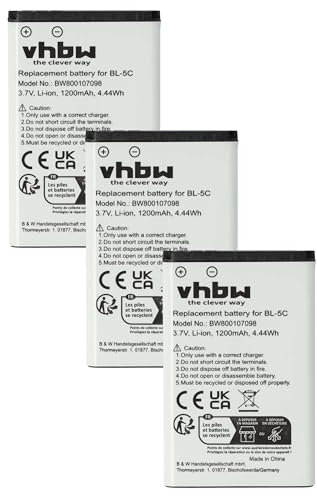 vhbw 3x batteria compatibile con Brondi Amico 2 Diamond, Elegant Friend 2, Amico Mio, Oyster S smartphone cellulare (1200mAh, 3,7V, Li-Ion)