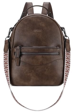 RAVUO Rucksack Damen Klein, Lederrucksack 2 in 1 Handtasche und Rucksack Elegant Cityrucksack Kleiner Damen-rucksackhandtaschen Kaffee