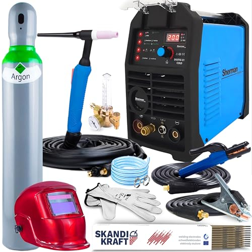 SHERMAN DIGITIG 212 COLD - 200A Schweißgerät WIG DC mit Kaltschweißen - MMA-Modus, IGBT-Technologie, 2T/4T-Modus HF-Lichtbogenzündung und Speichereinstellungen - Set: ProfessionalPlus