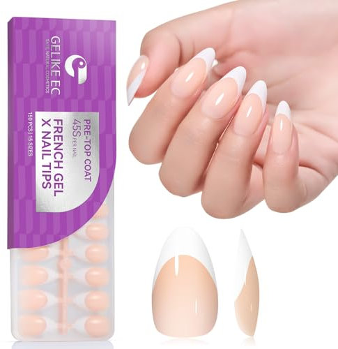 Gelike ec Weiches Gel Press On Nails: Nude French Mandel Nägel Tips Medium Full Cover Nägel zum Aufkleben No Need Top Coat for Salonqualität Angenehmes Tragegefühl 150pcs 15 Größen