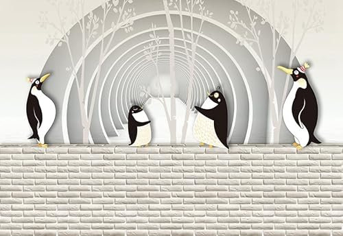 Papier Peint Panoramique Pingouin Beige Briques Papier Peint Chambre Adulte Papier Peint Panoramique Enfant Papier Peint Salon Décoratif Papier Peint Intissé 350x240cm