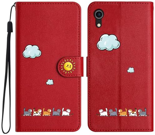 Generisch Niedlich und Schöne Geldbörse Handyhülle für iPhone XR, Nette Katzen Muster Haltbares PU+TPU Leder mit Prämie Magnetisch Schließung Flip Telefon Hülle für iPhone XR(Rot)